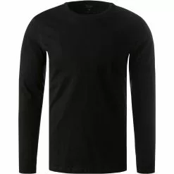 OLYMP Casual Level Five B. Fit T-Shirt 5641/14/68 Longsleeve, Body Fit, Baumwolle-Seide, Schwarz meliert, Schwarz