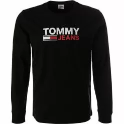 TOMMY JEANS Longsleeve DM0DM09487/BDS Bio Baumwolle, Schwarz