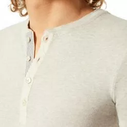 Schiesser Revival Karl-Heinz Henley 1/1 175884/401 Longsleeve, Bio Baumwolle, Greige meliert, Hellgrau -Wäsche Verkaufsshop 384736 norm3