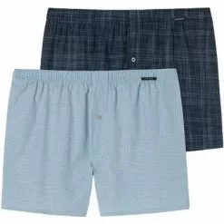 Schiesser Boxershorts 2er Pack 176829/909 Baumwolle, Blau-navy, Dunkelblau-hellblau -Wäsche Verkaufsshop 384814 norm3