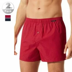 Schiesser Boxershorts 2er Pack 176830/908 Baumwolle, Dunkelblau-rot gemustert, Dunkelblau-rot