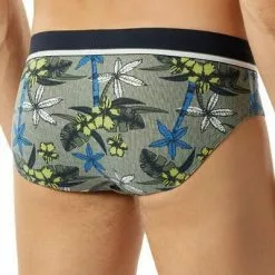 Schiesser Rio-Slip 3er Pack 176898/901 Slips, Baumwoll-Stretch, Khaki-blau gemustert, Dunkelblau-khaki-multicolour -Wäsche Verkaufsshop 384818 norm2