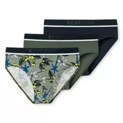 Schiesser Rio-Slip 3er Pack 176898/901 Slips, Baumwoll-Stretch, Khaki-blau gemustert, Dunkelblau-khaki-multicolour -Wäsche Verkaufsshop 384818 norm3