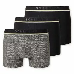 Schiesser Shorts 3er Pack 176899/910 Trunks, Baumwoll-Stretch, Schwarz-dunkelblau gemustert, Schwarz-dunkelblau-schwarz -Wäsche Verkaufsshop 384824 norm3