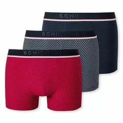 Schiesser Shorts 3er Pack 176900/901 Trunks, Baumwoll-Stretch, Rot-blau gemustert, Dunkelblau-royalblau-rot -Wäsche Verkaufsshop 384827 norm3